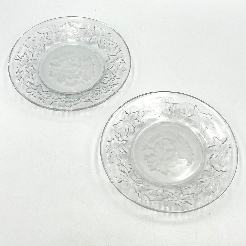 Princess House Fantasia Bread Butter Dessert Plates Set 2 Etched Glass 6 1/8"